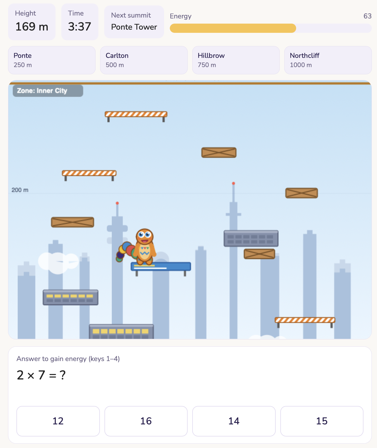 Gauteng Climb — Sparky climbing the Johannesburg skyline answering times tables